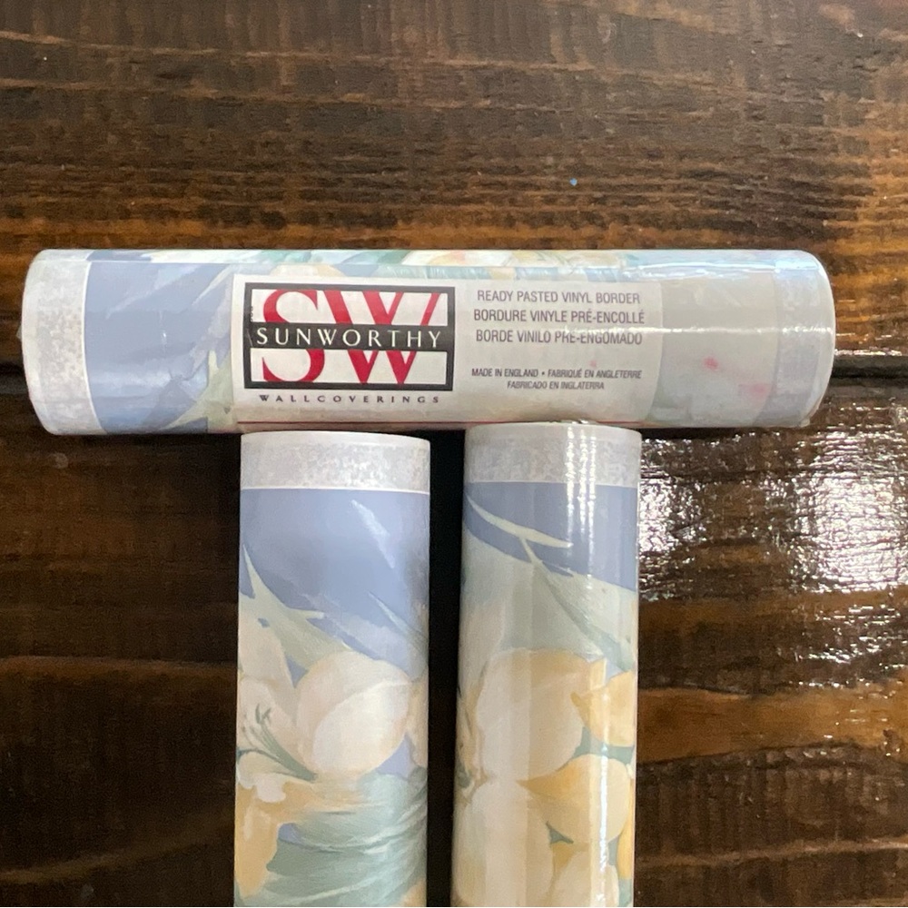 Vintage Lot of 3 Sunworthy Wall Covering Border White Yellow Floral Ready Paste